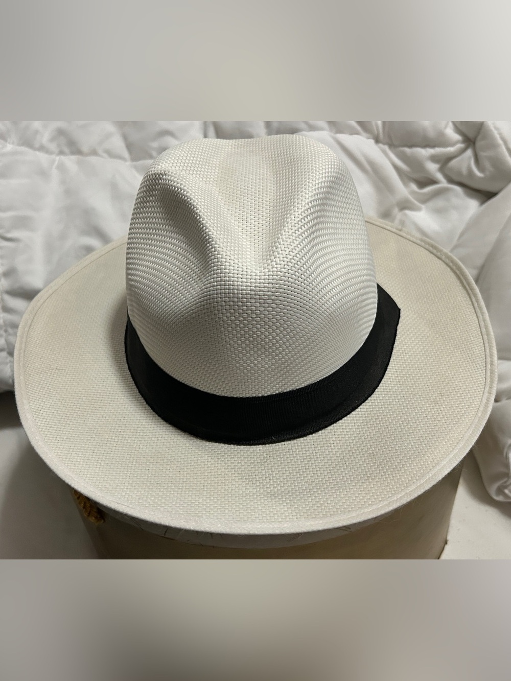 Men's White Fedora Hat with Black Band - Classic Summer Accessory